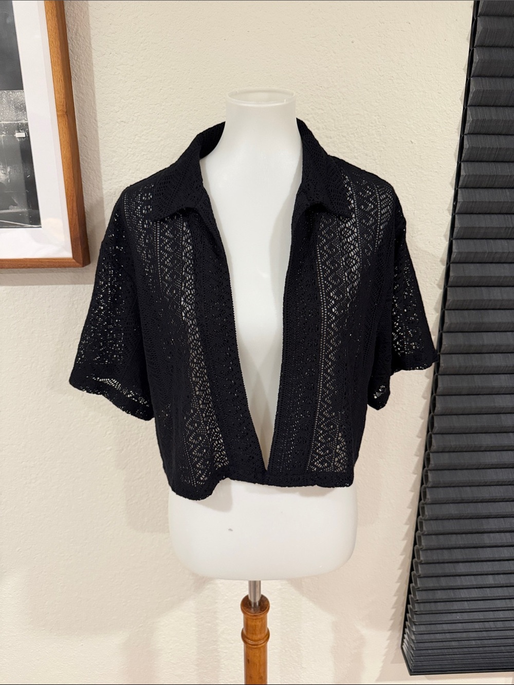NWT Anthropologie Celandine Black Open-Knit Short Sleeve Coverup Top